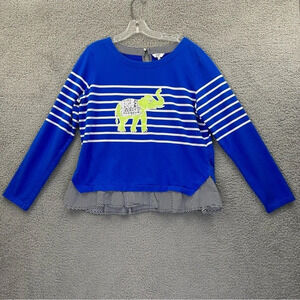 Crown &‎ Ivy Long Sleeve Top Beaded Elephant Blue White Striped Women's Large